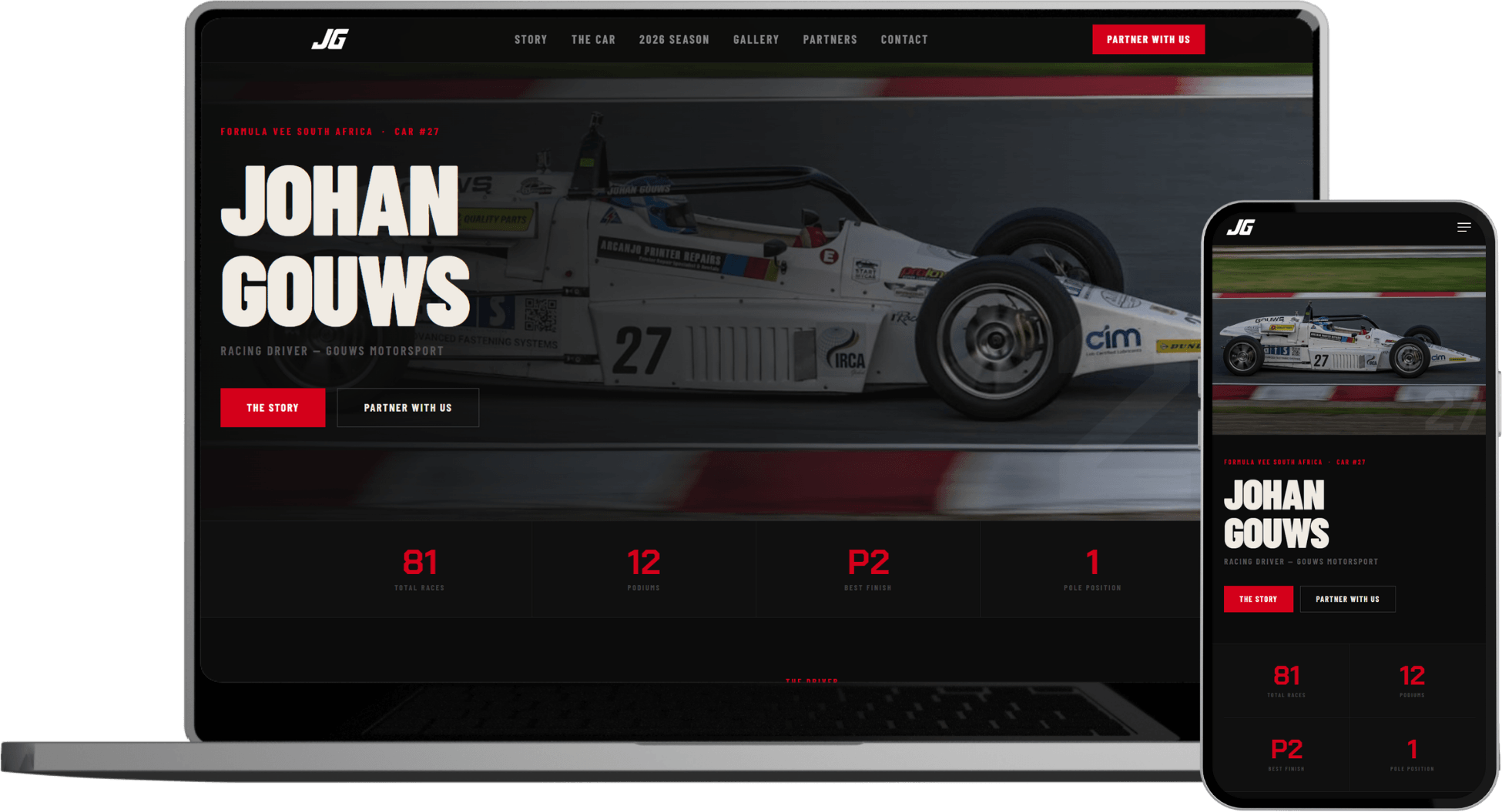 Preview of a RaceIgnite racing driver website